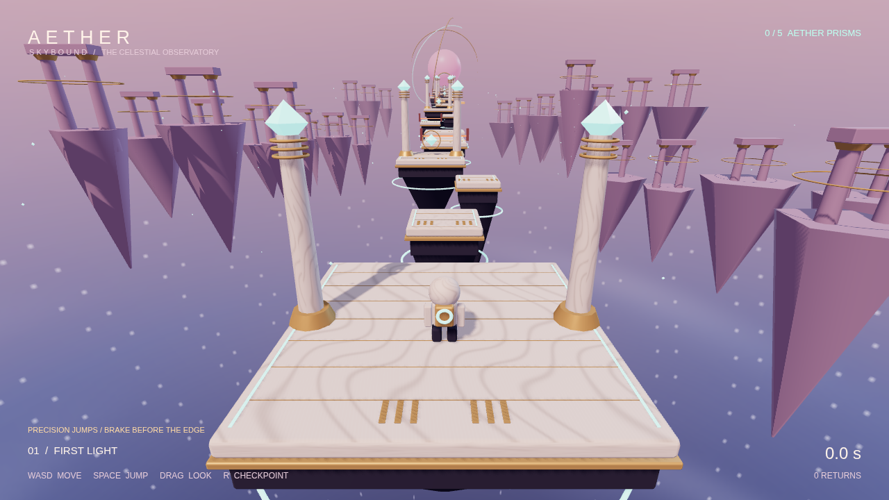 AETHER player standing on a platform above a gap