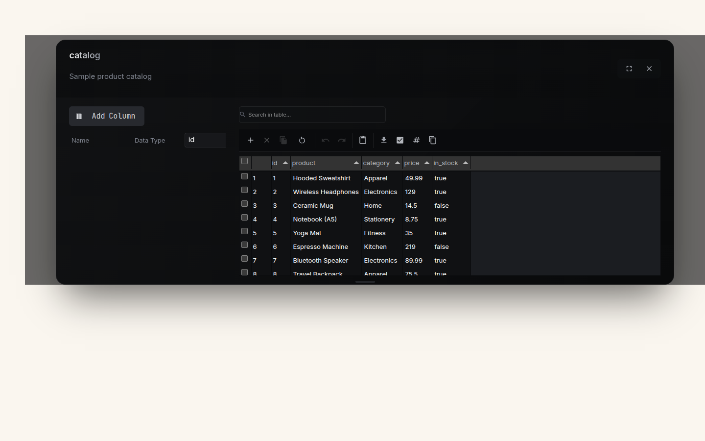 DataFrame editor