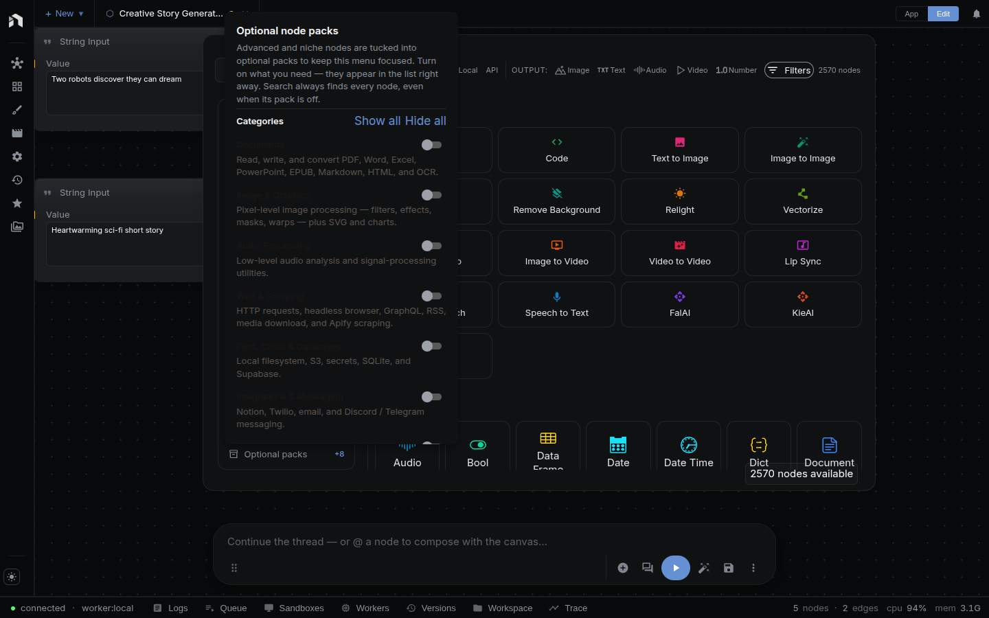 Optional node packs