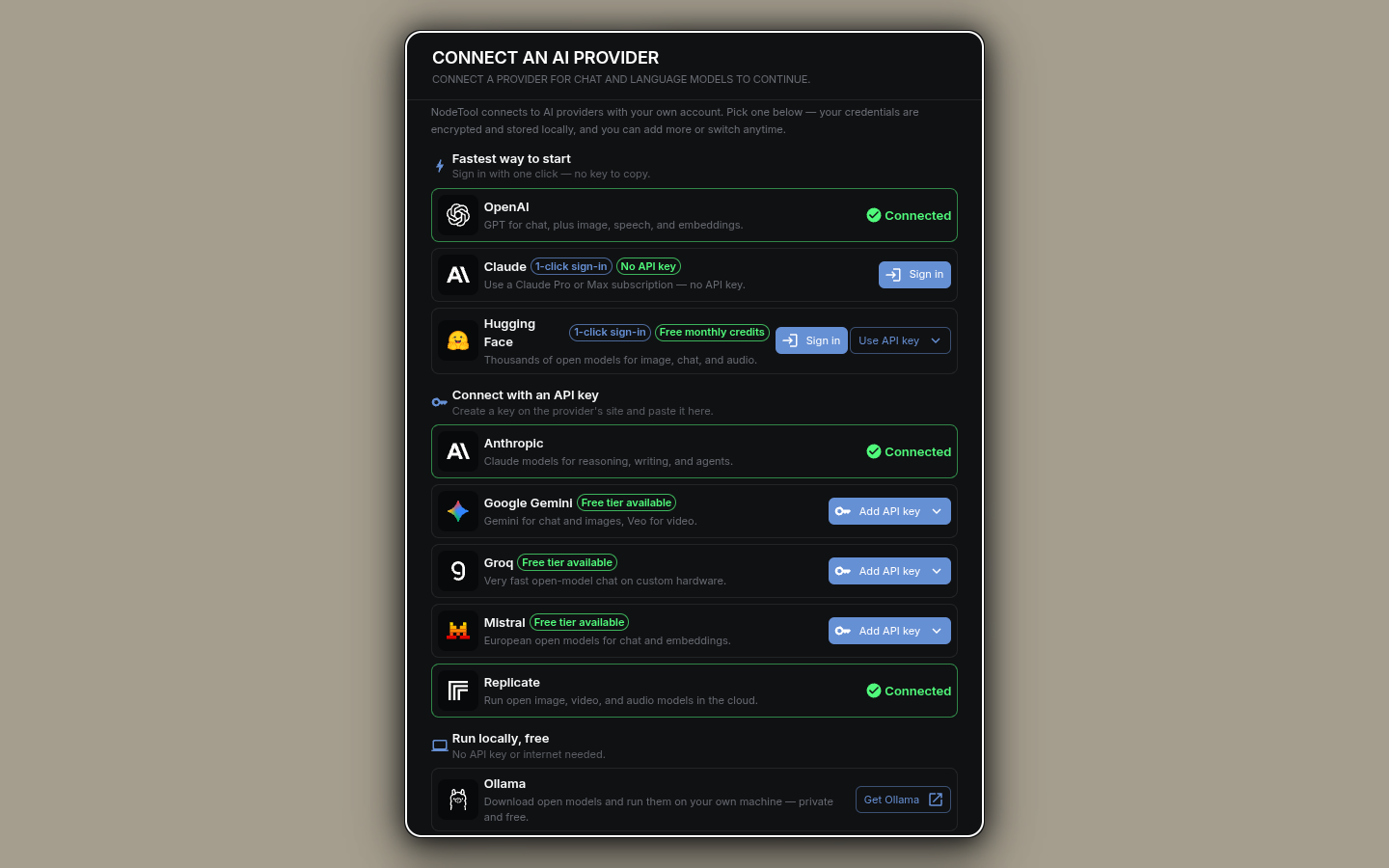 Connect an AI provider