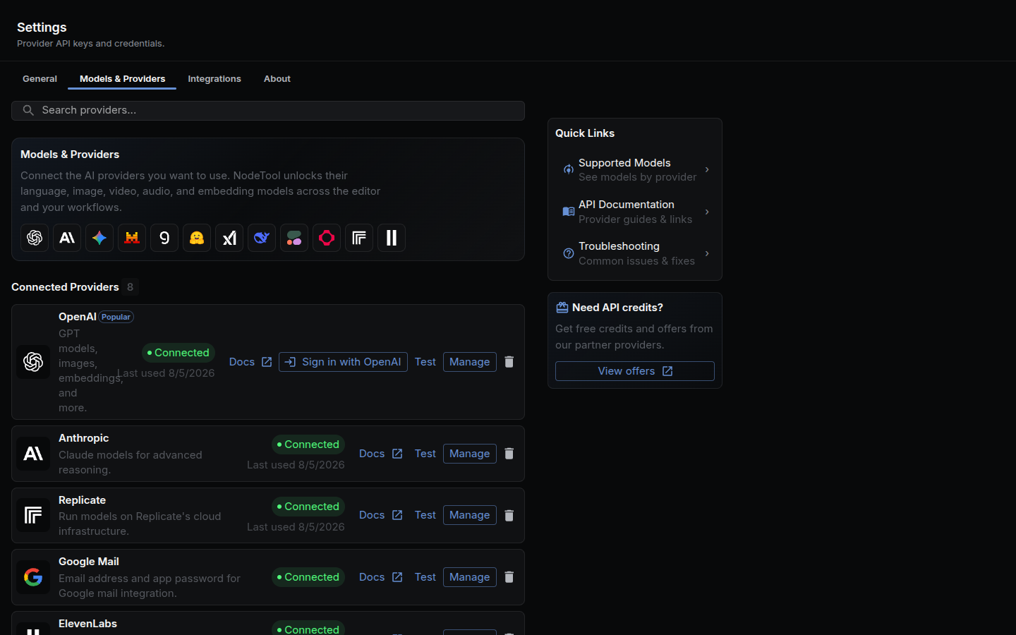 Models & Providers settings