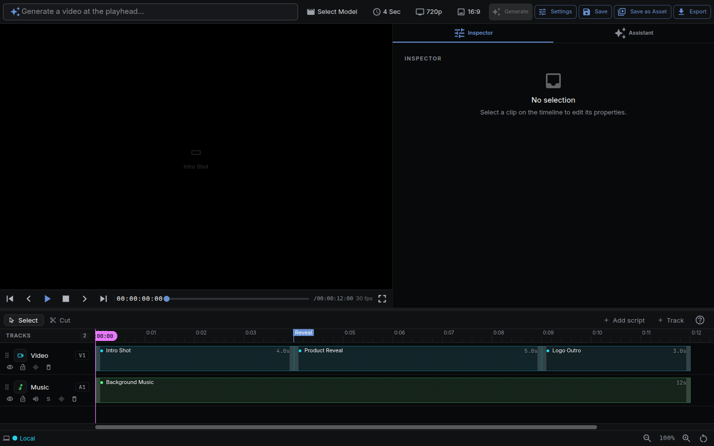 Video Editor — full layout